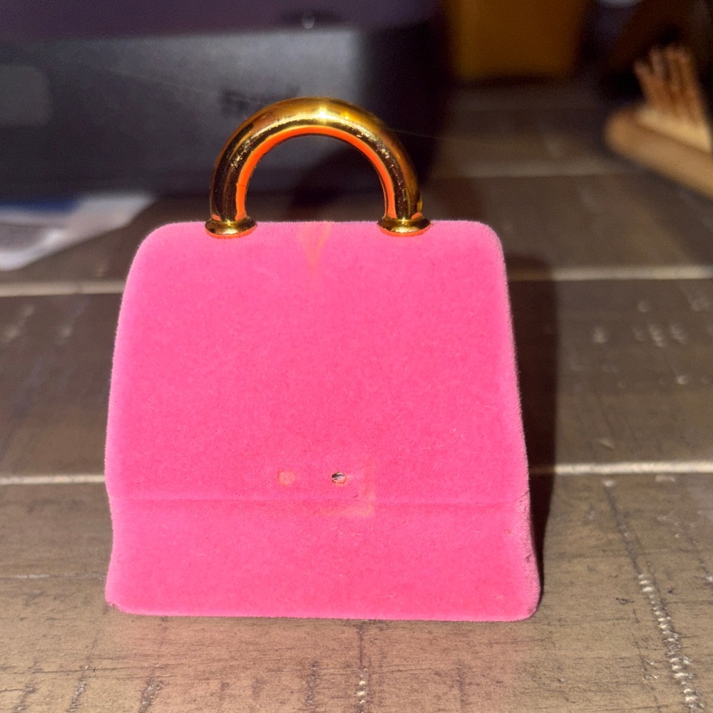 Pink Velvet Mini Top-Handle Bag with Gold Handle that holds EARRINGS (jewelry)